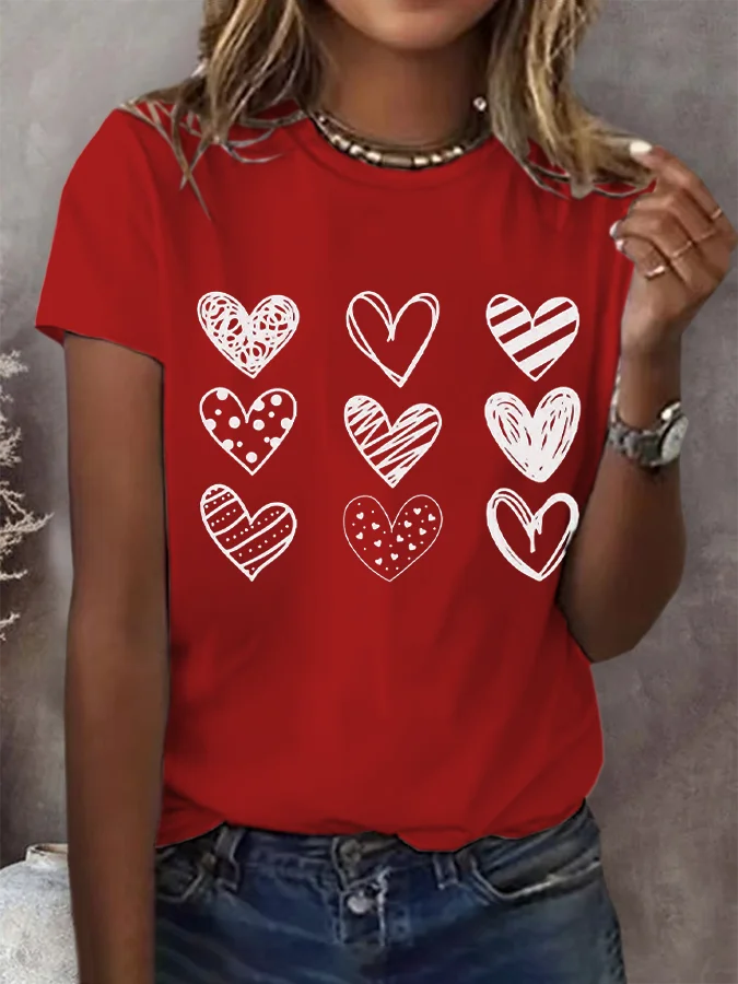 Women's Short Sleeve T-shirt Summer Valentine's Day Love Round Neck Daily Outing Casual Top