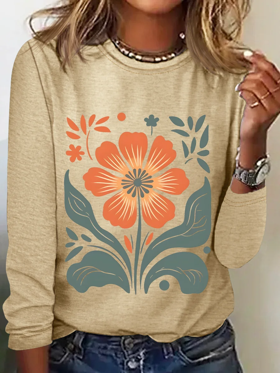 Retro Floral Casual Long Sleeve Shirt