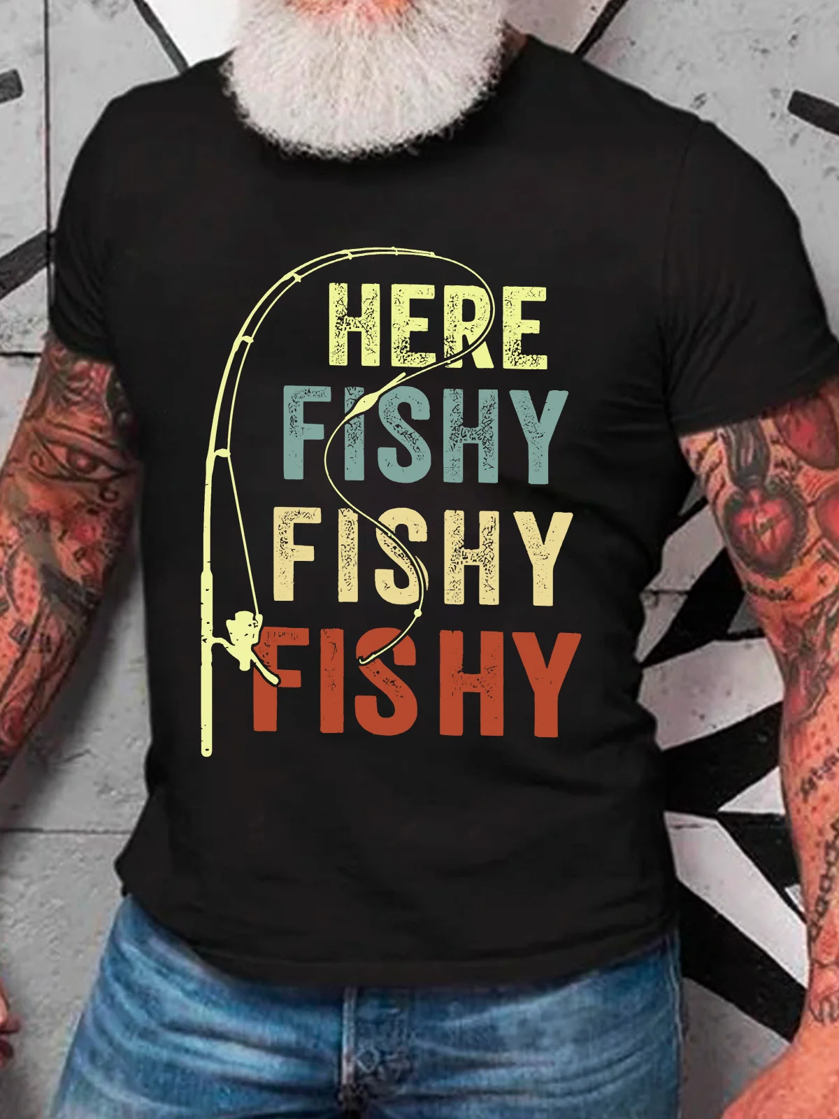 Here-Fishy Cotton T-Shirt