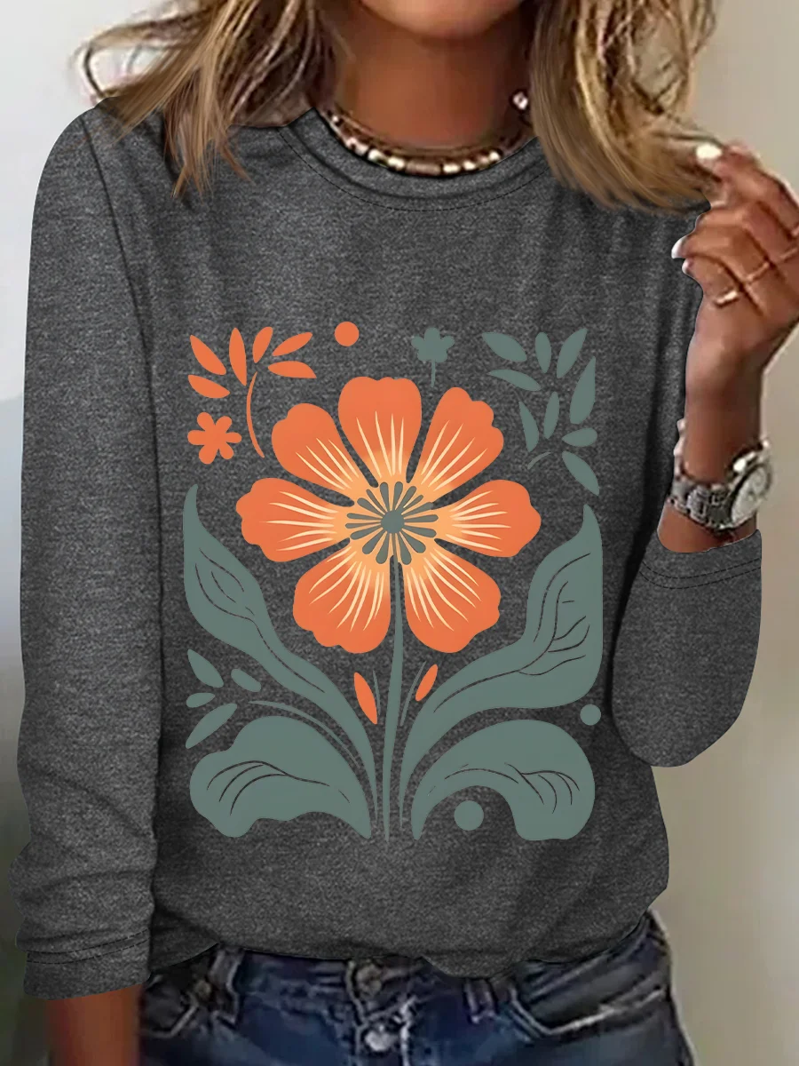 Retro Floral Casual Long Sleeve Shirt