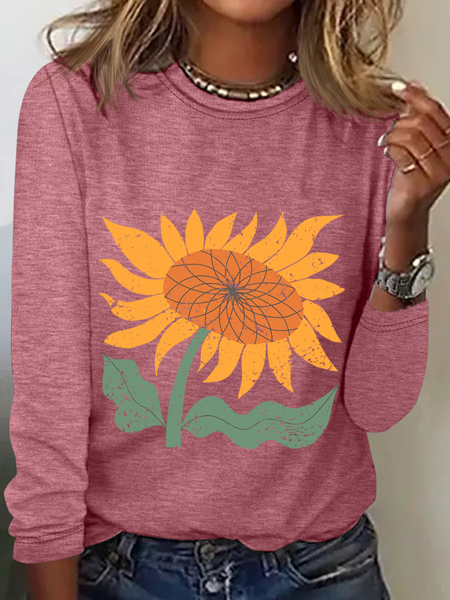 Boho Sunflower Casual Long Sleeve Shirt