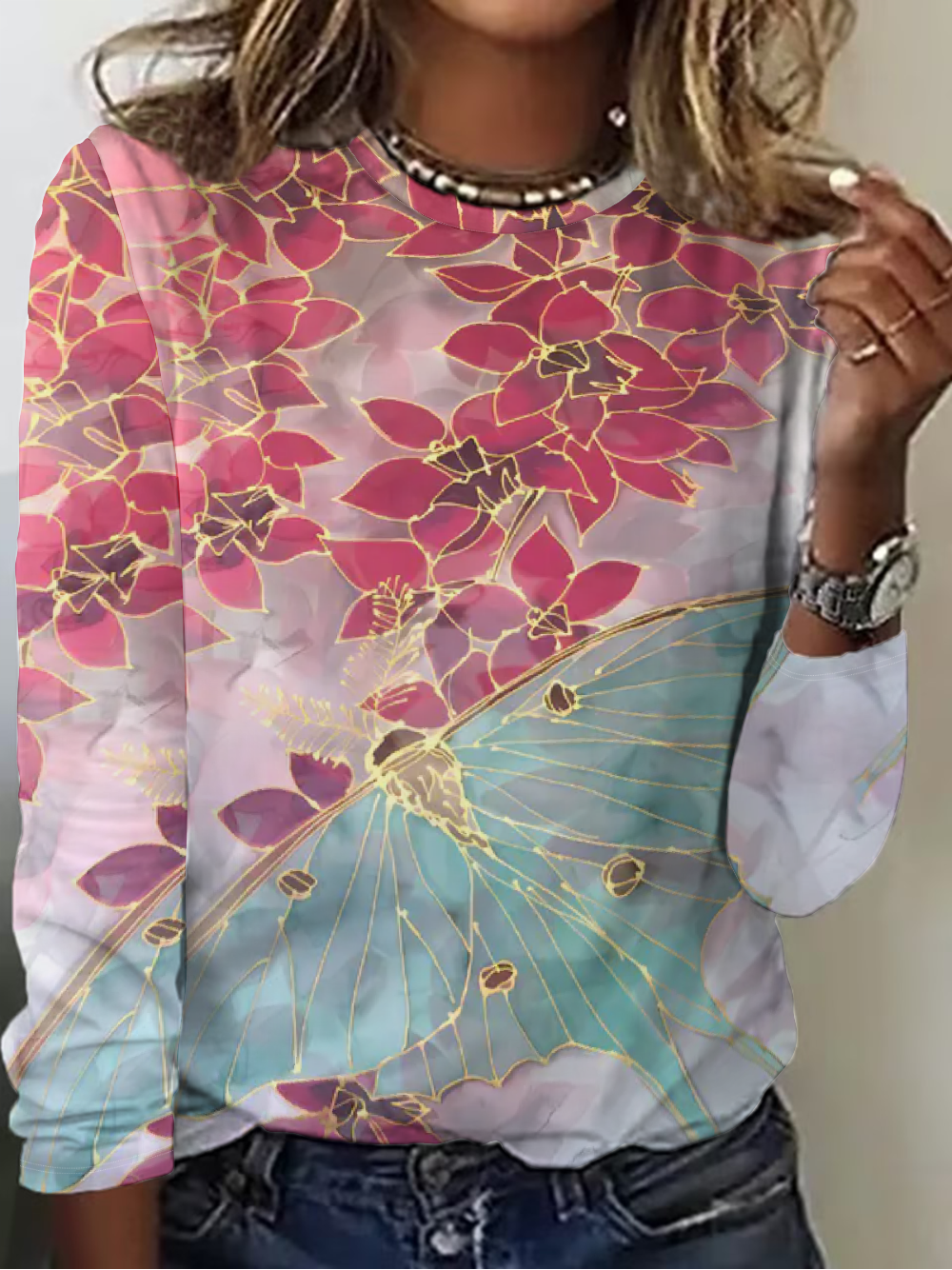 Abstract Flower Casual Long Sleeve Shirt