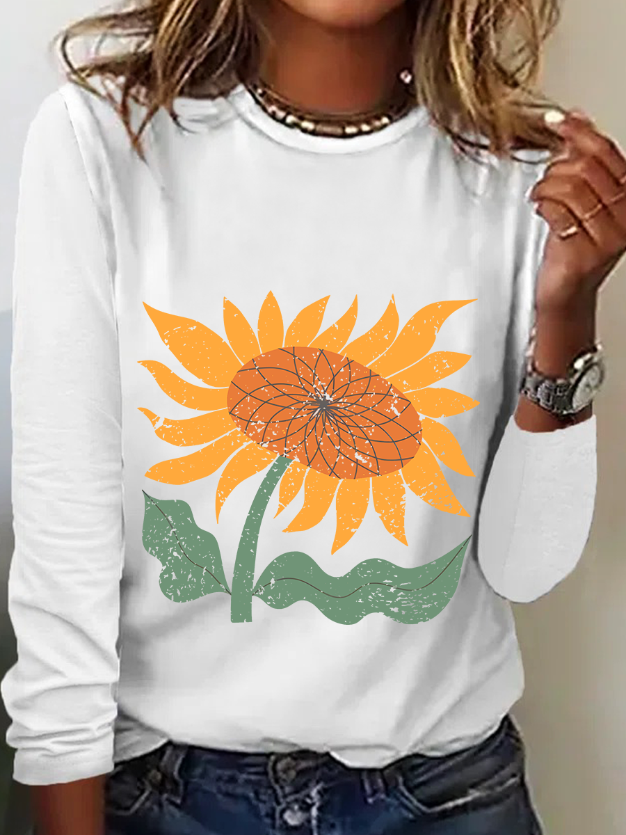 Boho Sunflower Casual Long Sleeve Shirt