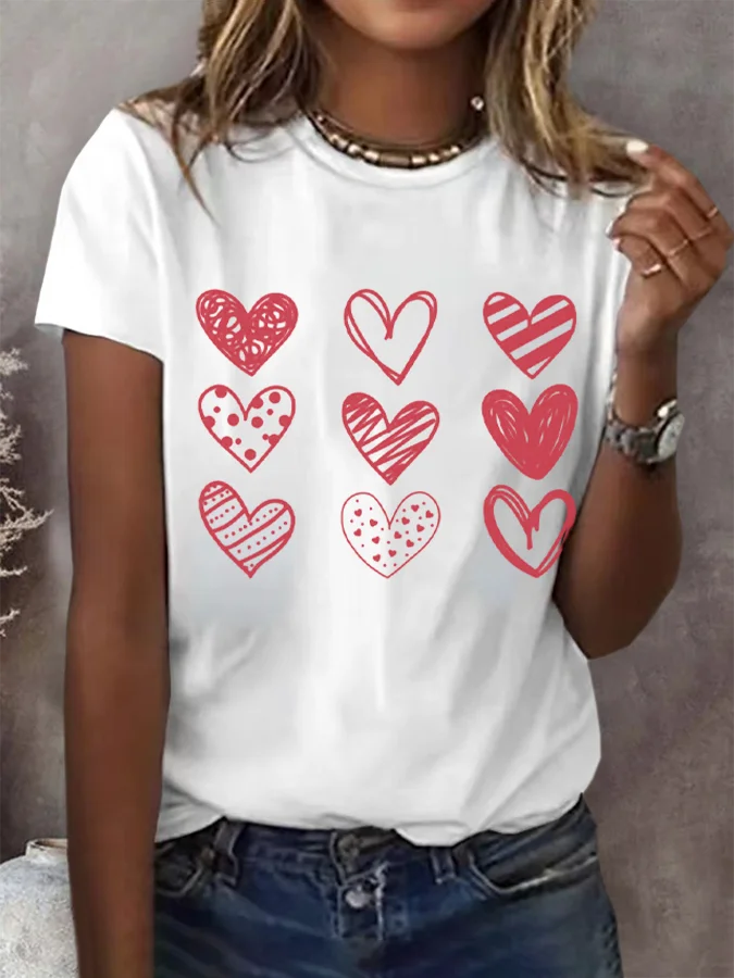 Women's Short Sleeve T-shirt Summer Valentine's Day Love Round Neck Daily Outing Casual Top