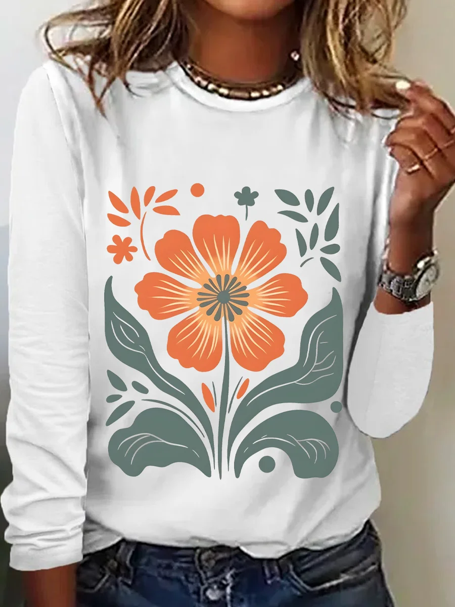 Retro Floral Casual Long Sleeve Shirt