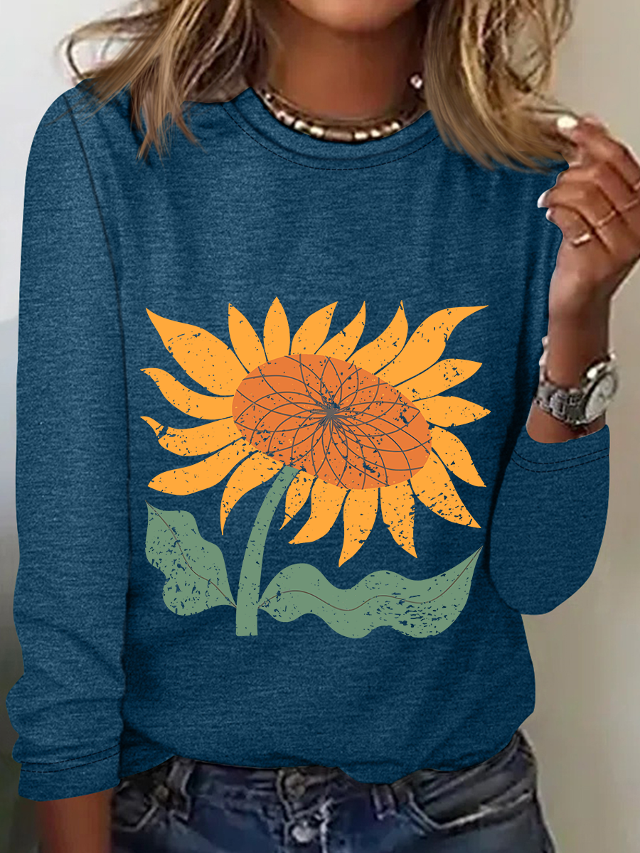 Boho Sunflower Casual Long Sleeve Shirt