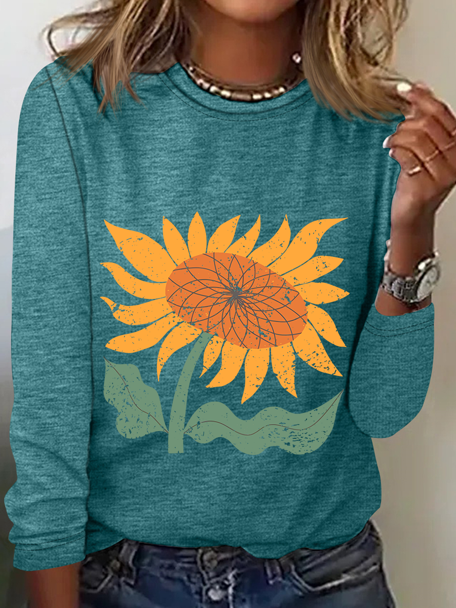 Boho Sunflower Casual Long Sleeve Shirt