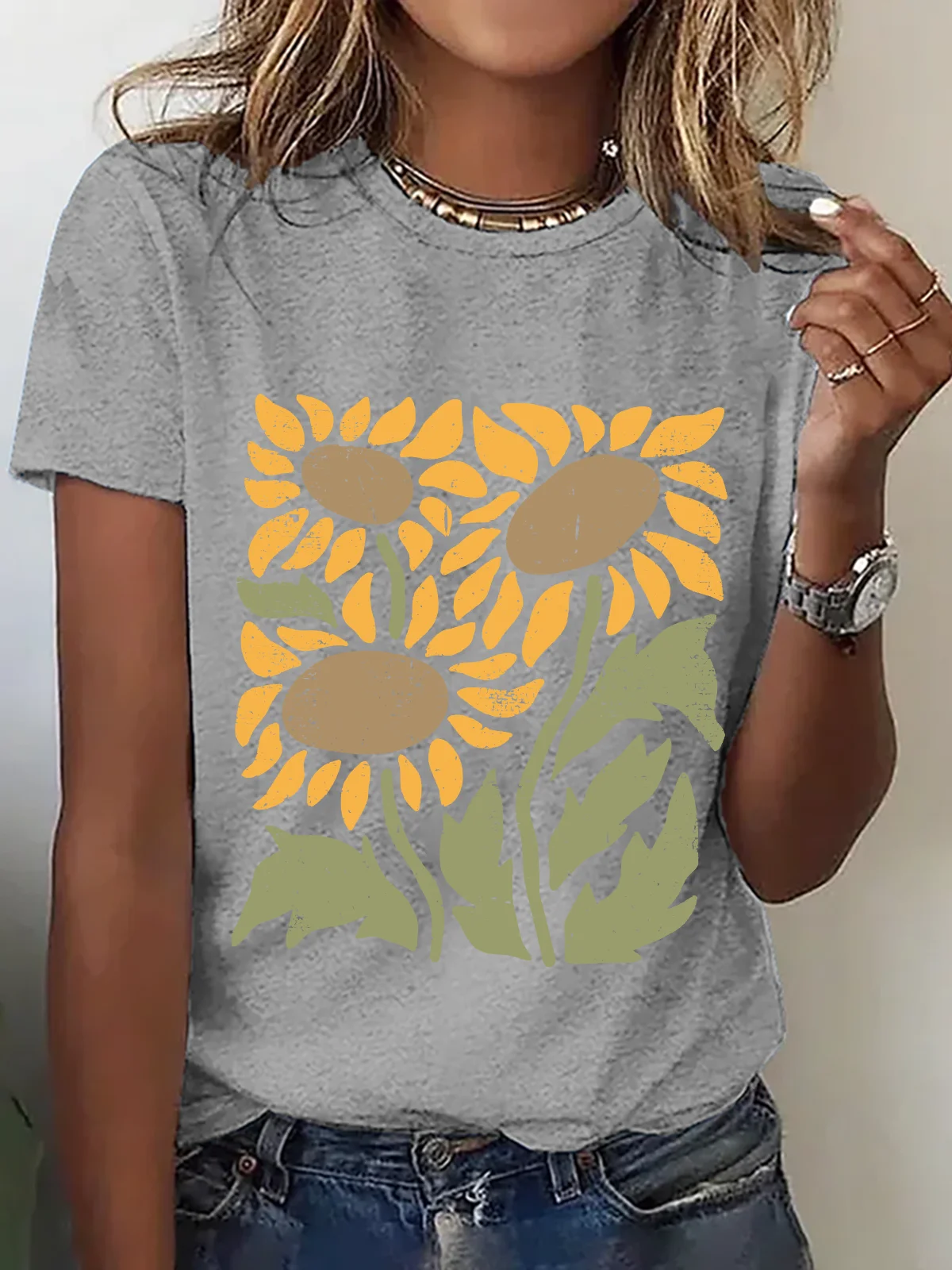 Retro Sunflower Cotton T-Shirt