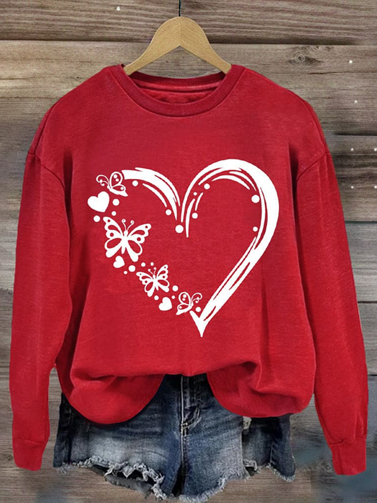 Women's Valentine's Day Heart Pattern Crew Neck Sweatshirt