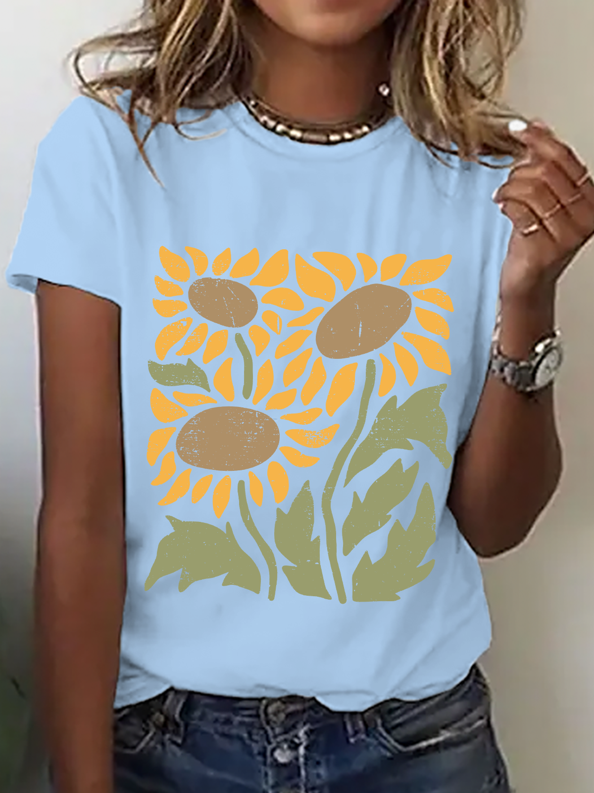 Retro Sunflower Cotton T-Shirt