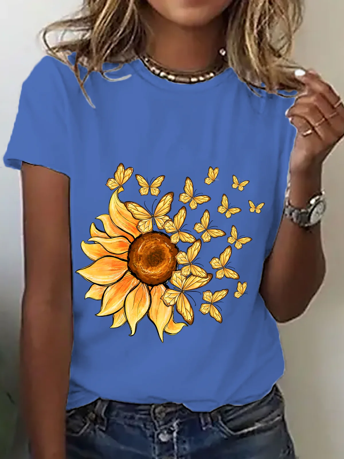 Sunflower Butterfly Cotton T-Shirt