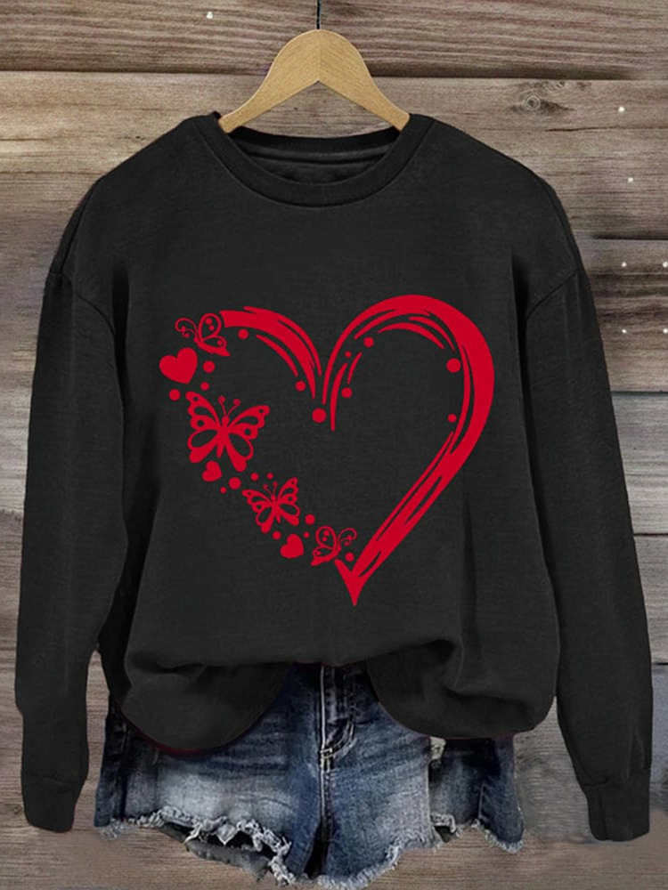 Women's Valentine's Day Heart Pattern Crew Neck Sweatshirt