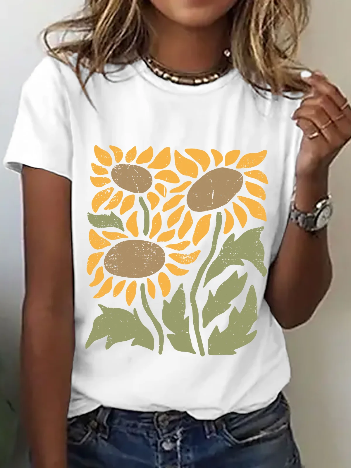 Retro Sunflower Cotton T-Shirt