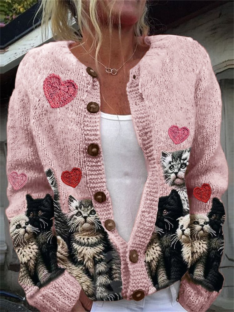 Cute Cat Love Knitted Sweater cardigan