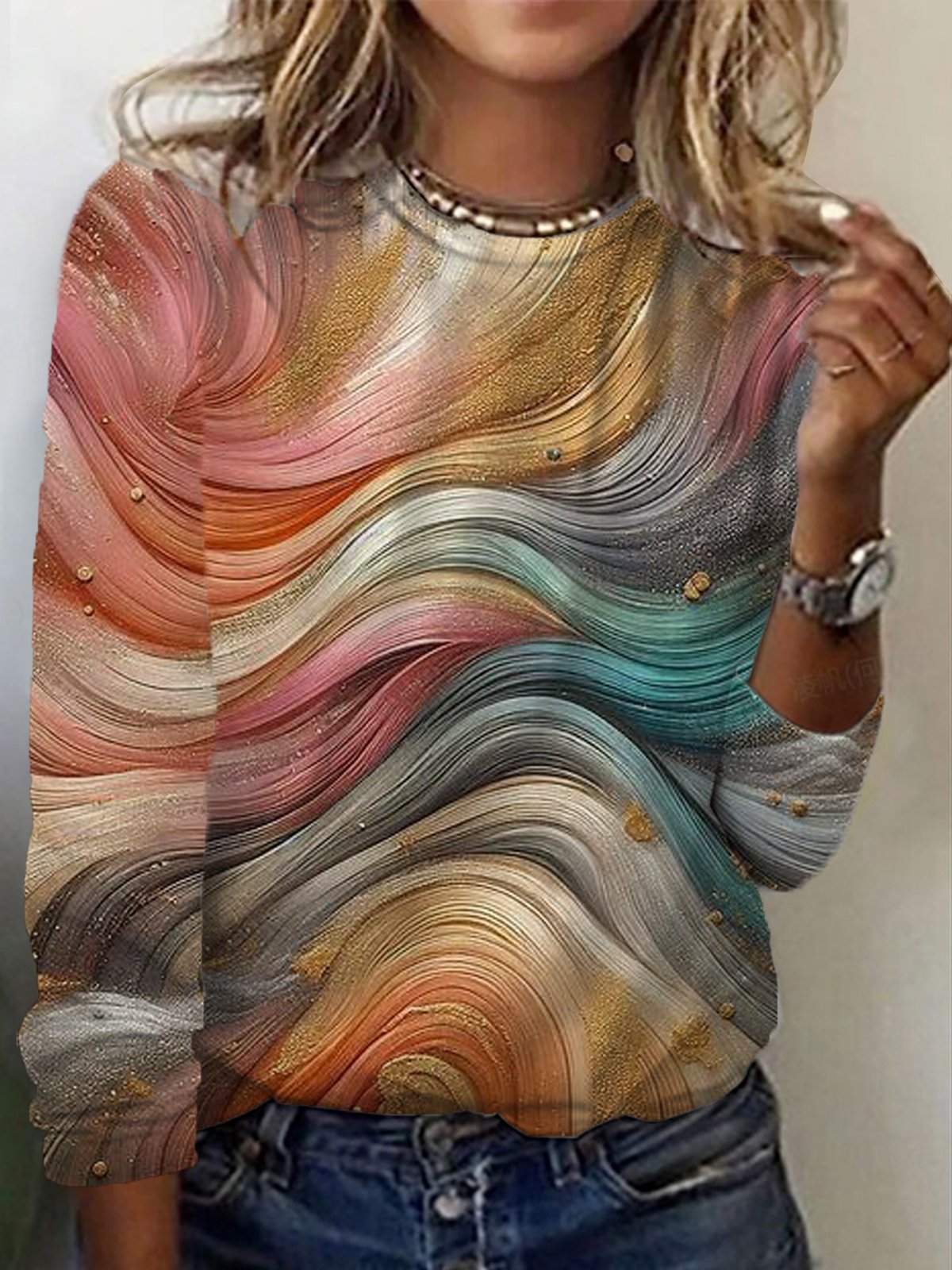 Abstract Print Long Sleeve Crew Neck T-shirt