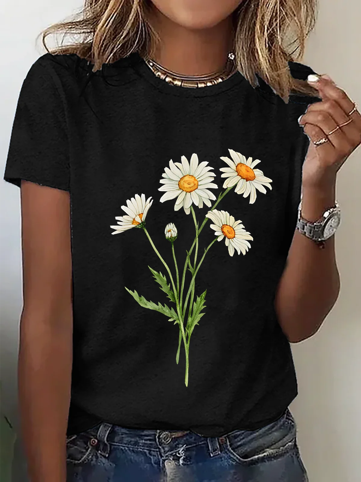 Daisy April Birth Flower Cotton T-Shirt