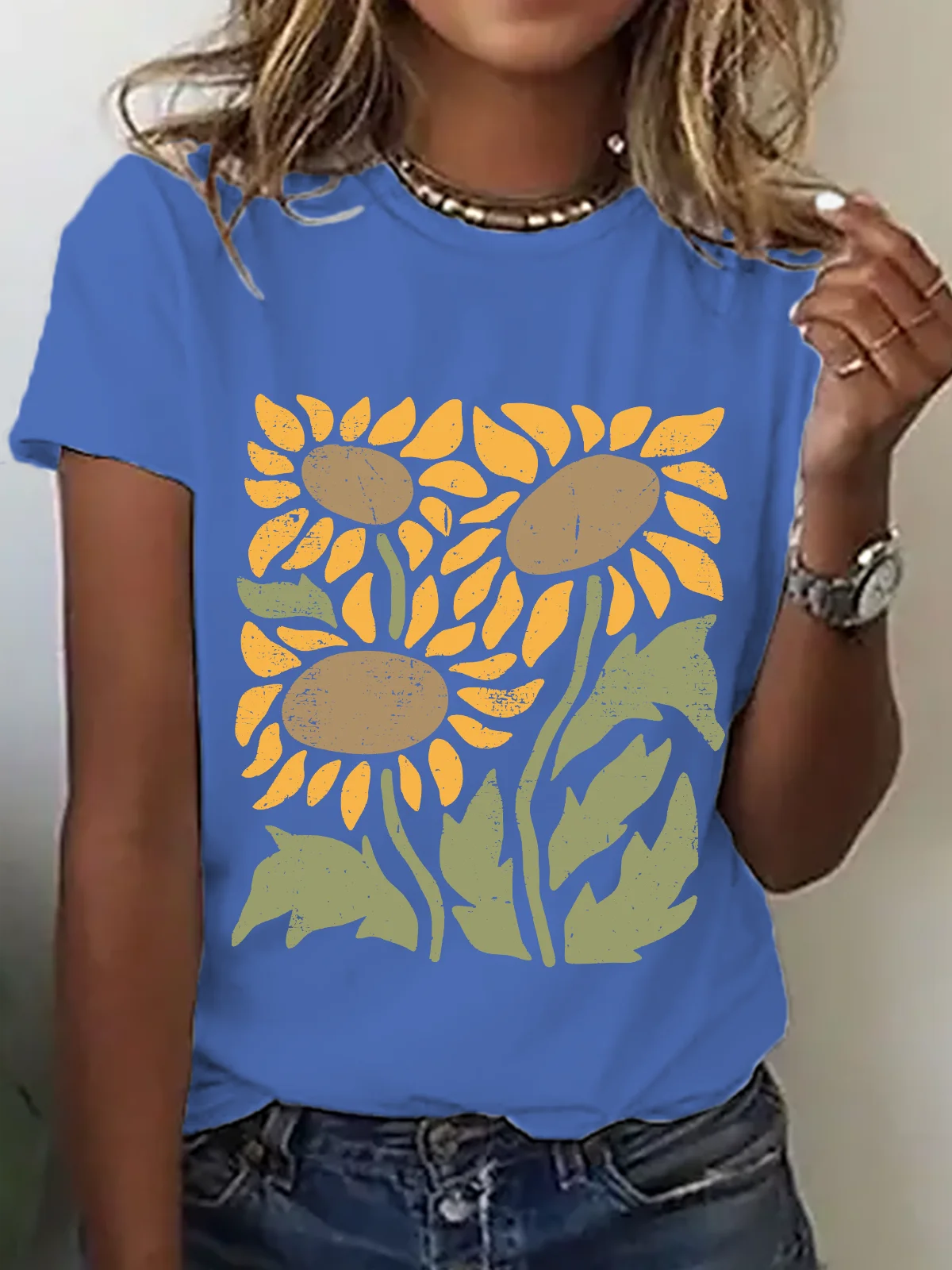 Retro Sunflower Cotton T-Shirt