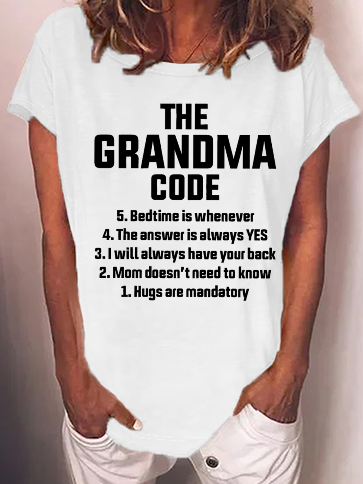 The Grandma Code Funny Casual Text Letters Cotton-Blend T-Shirt