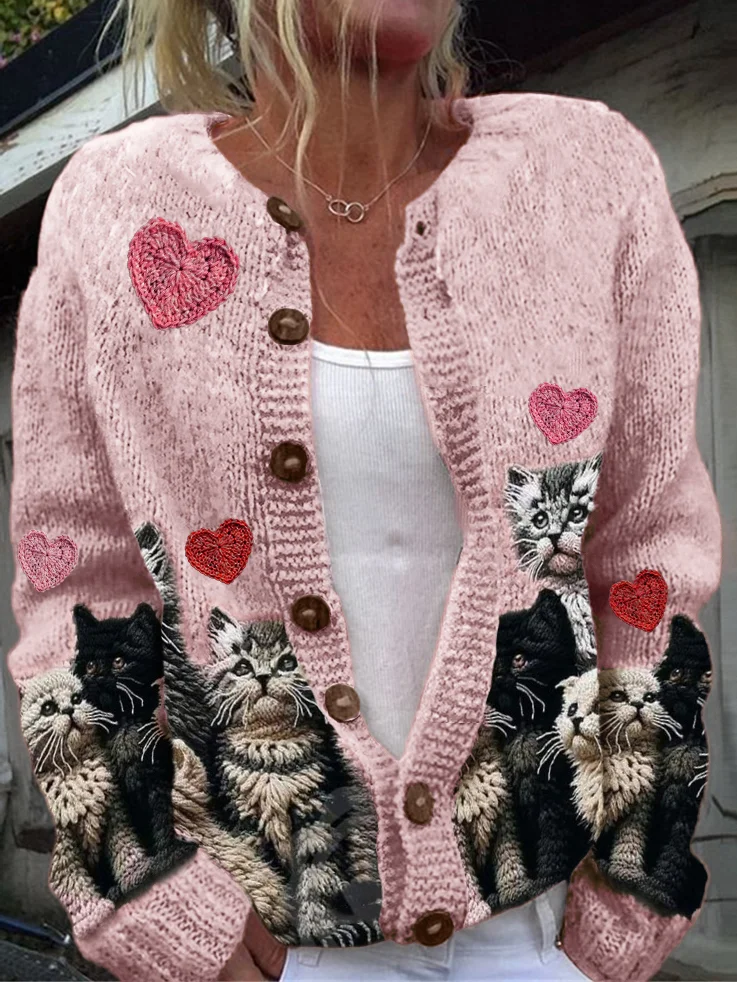 Cute Cat Love Knitted Sweater cardigan