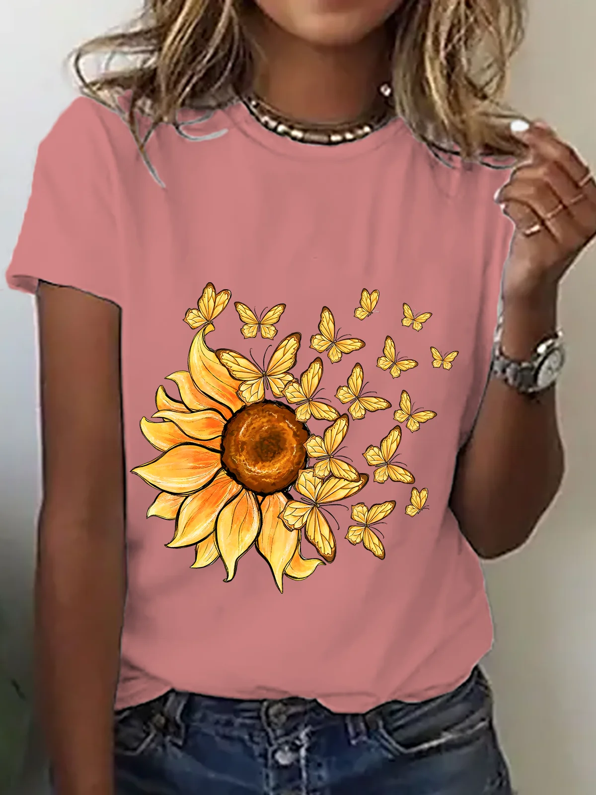 Sunflower Butterfly Cotton T-Shirt