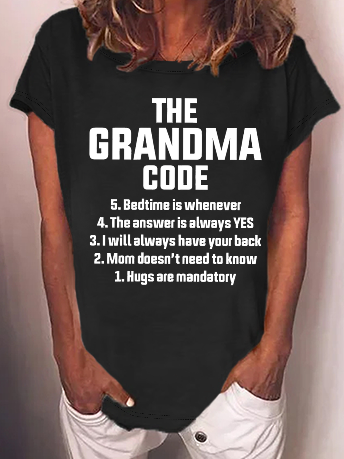 The Grandma Code Funny Casual Text Letters Cotton-Blend T-Shirt