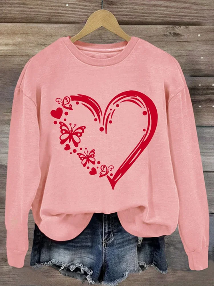 Women's Valentine's Day Heart Pattern Crew Neck Sweatshirt