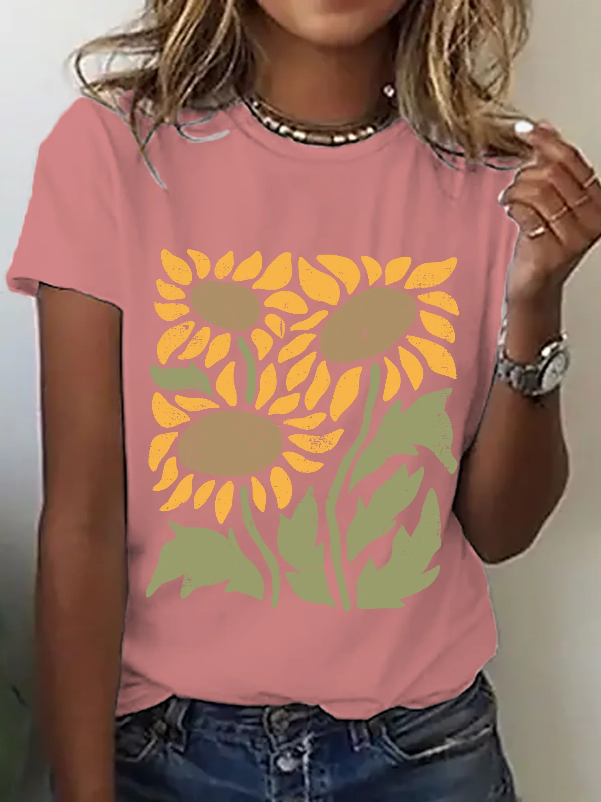 Retro Sunflower Cotton T-Shirt