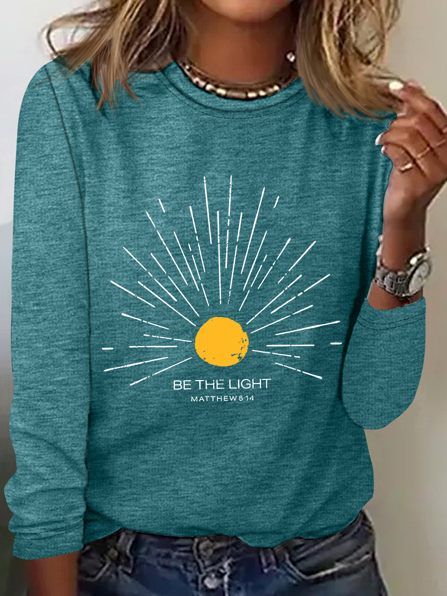 Be The Light Mathew 5 14 Sunburst Jesus God Christian Casual Long Sleeve Shirt