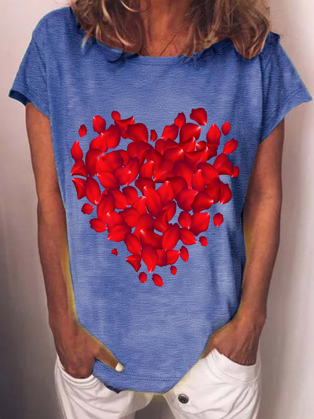 Red Rose Heart Valentine's Day Cotton-Blend T-Shirt