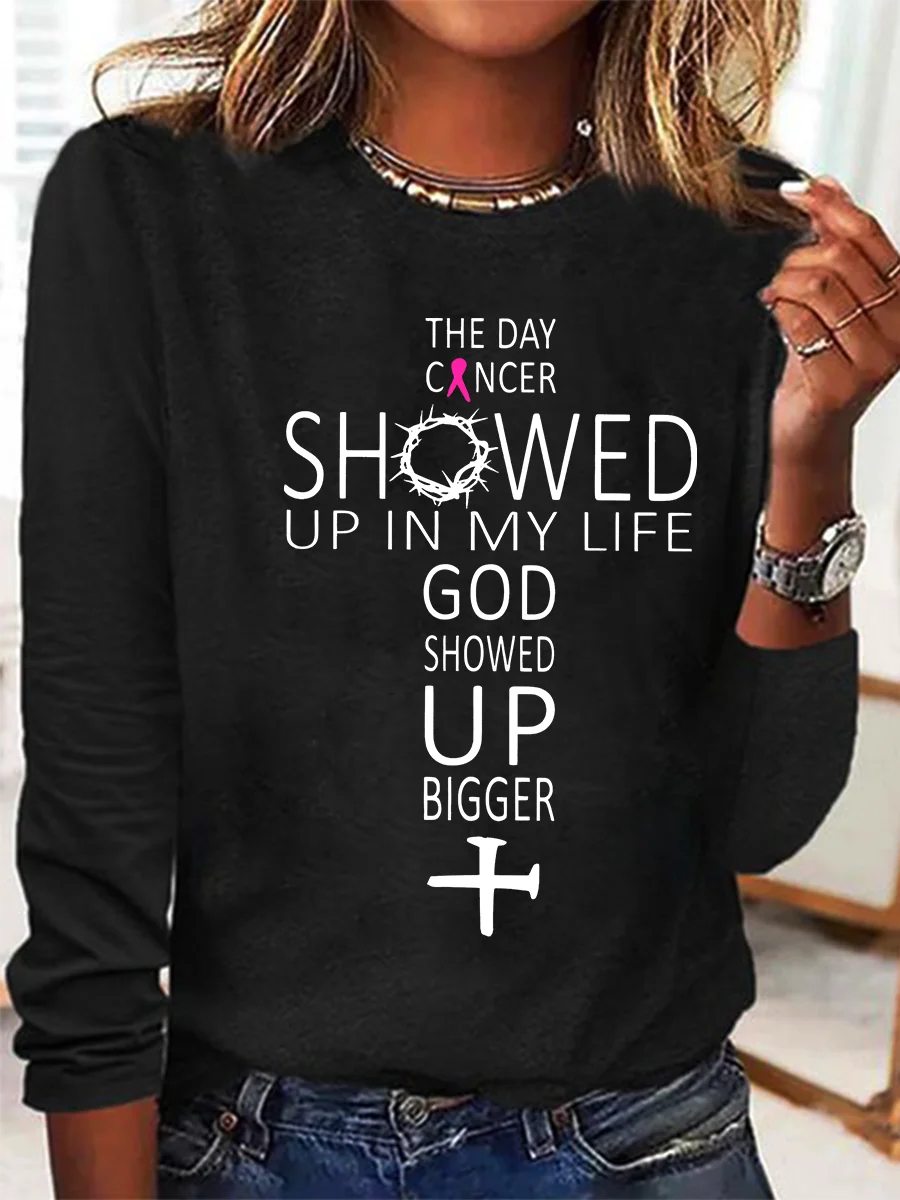 The Day Cancer Showed Up In My Life - Breast Cancer Awareness Casual Long Sleeve Shirt