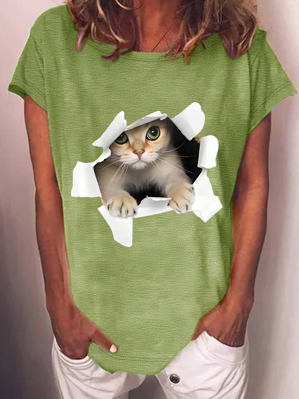 3d Cat Cotton-Blend T-Shirt