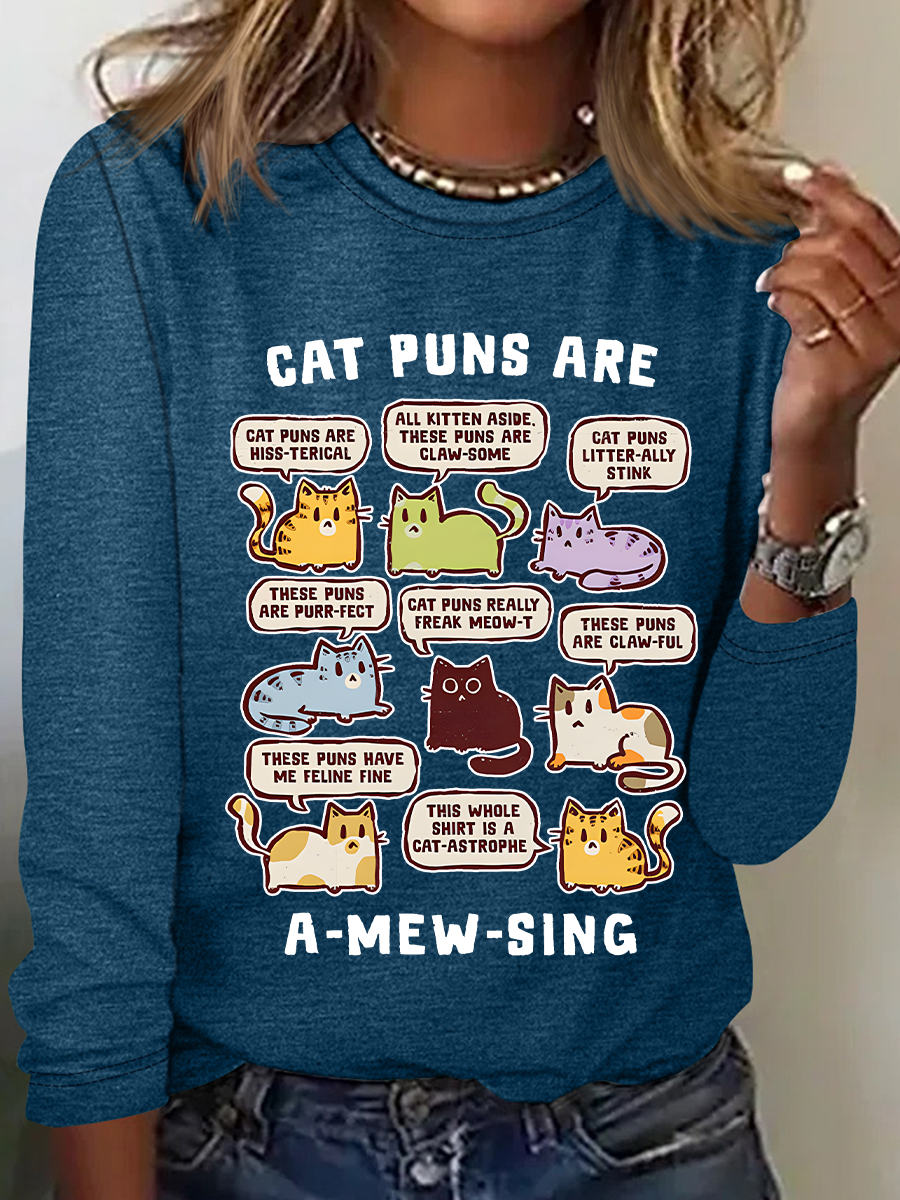 Cat Puns Are A-Mew-Sing Casual Long Sleeve Shirt