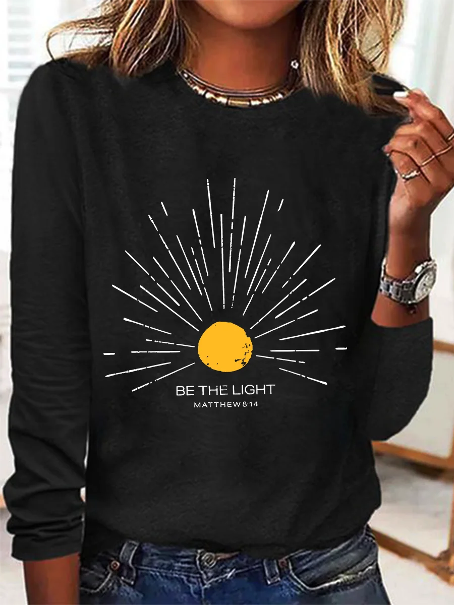 Be The Light Mathew 5 14 Sunburst Jesus God Christian Casual Long Sleeve Shirt