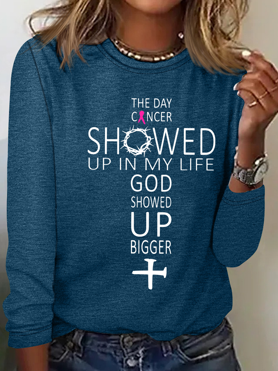 The Day Cancer Showed Up In My Life - Breast Cancer Awareness Casual Long Sleeve Shirt