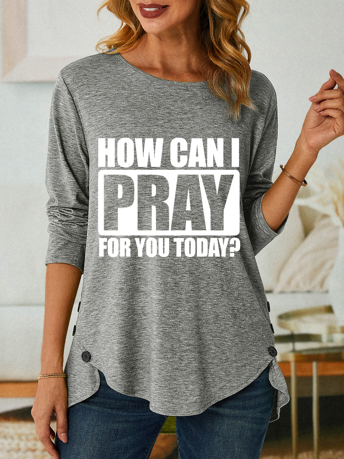 How Can I Pray For You Today Special Gift For Christian Jesus God Christian Three-Button Crew Neck T-Shirt