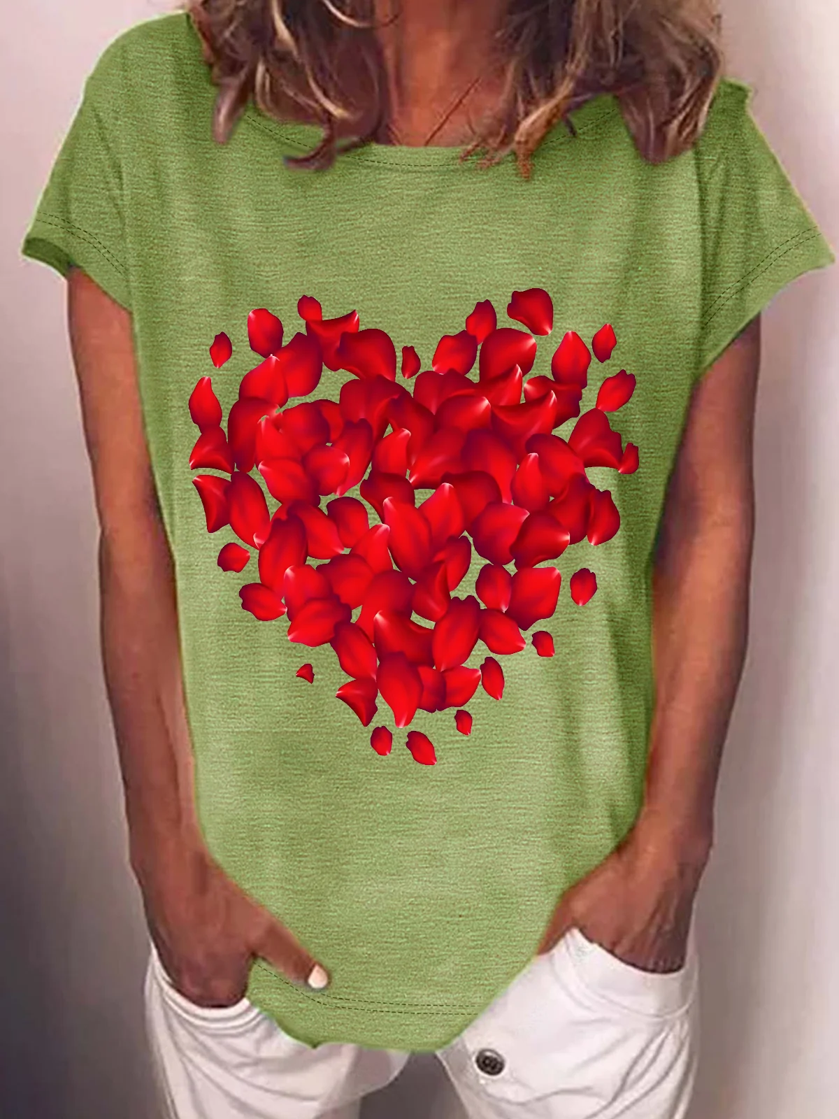 Red Rose Heart Valentine's Day Cotton-Blend T-Shirt