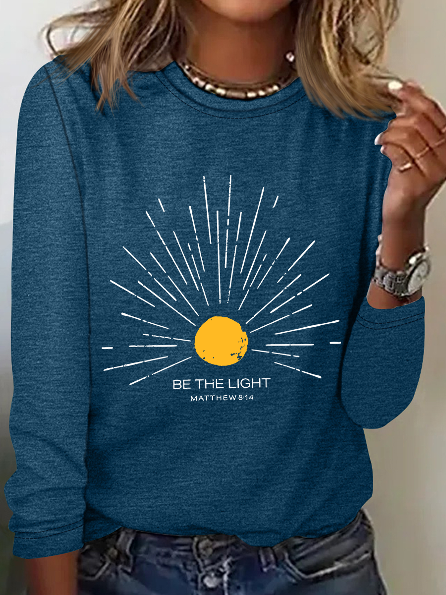 Be The Light Mathew 5 14 Sunburst Jesus God Christian Casual Long Sleeve Shirt