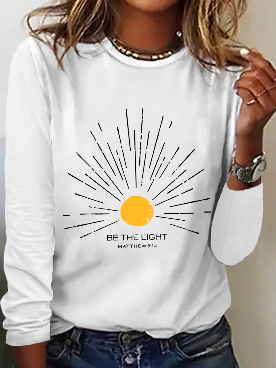 Be The Light Mathew 5 14 Sunburst Jesus God Christian Casual Long Sleeve Shirt