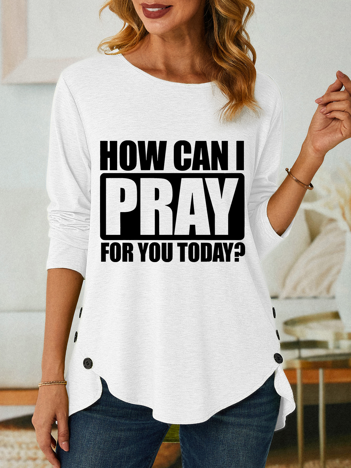 How Can I Pray For You Today Special Gift For Christian Jesus God Christian Three-Button Crew Neck T-Shirt