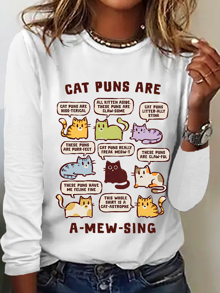 Cat Puns Are A-Mew-Sing Casual Long Sleeve Shirt