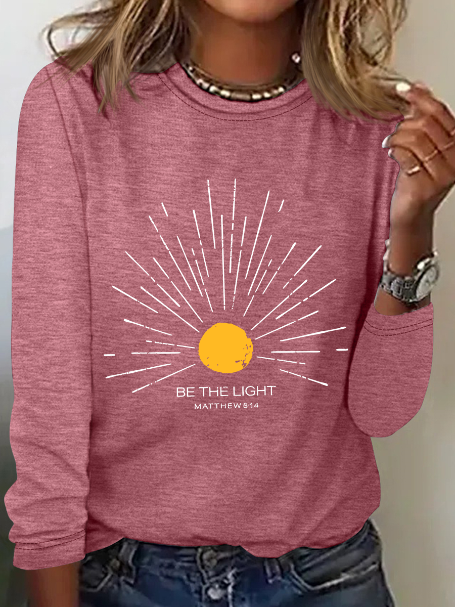 Be The Light Mathew 5 14 Sunburst Jesus God Christian Casual Long Sleeve Shirt