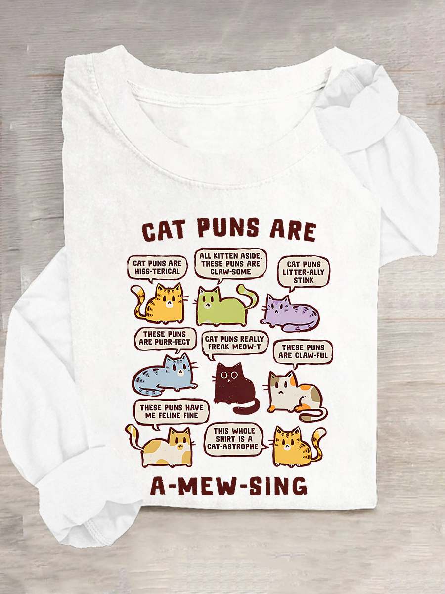 Cat Puns Are A-Mew-Sing Casual Long Sleeve Shirt