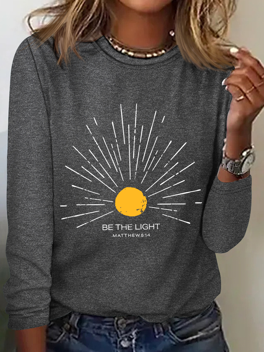 Be The Light Mathew 5 14 Sunburst Jesus God Christian Casual Long Sleeve Shirt