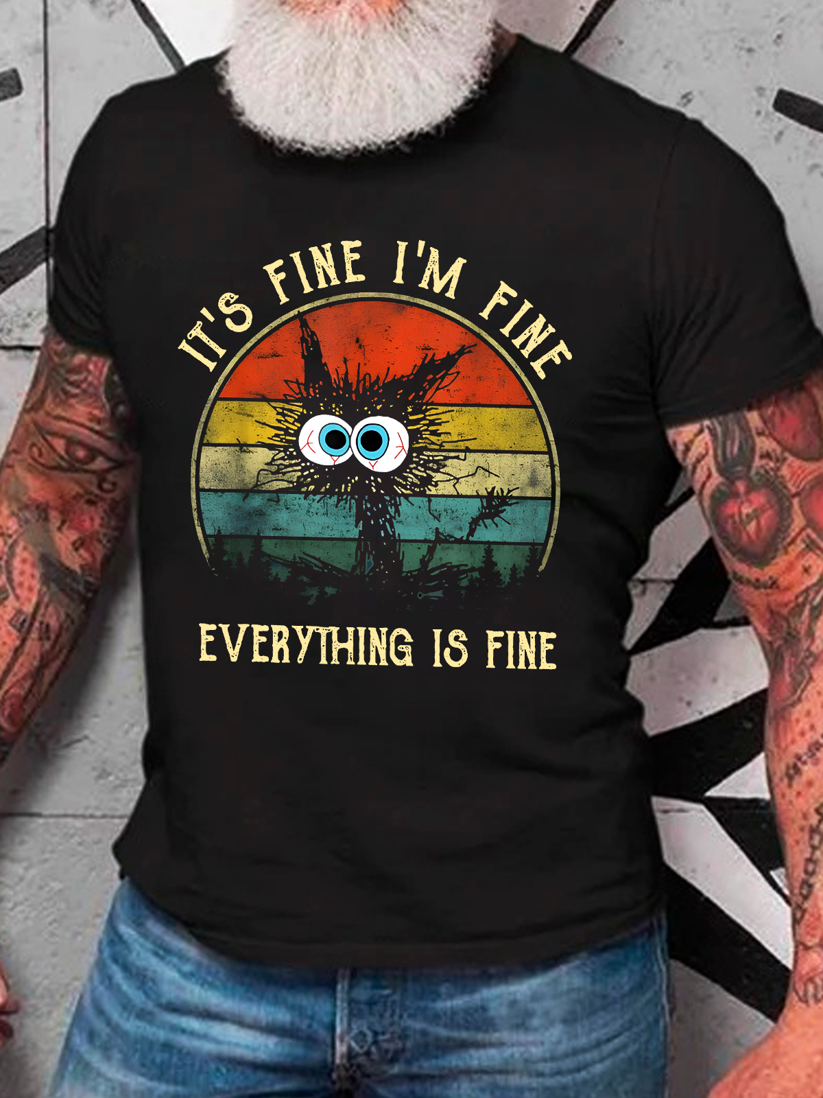 It ‘S Fine I Am Fine Everything Is Fine Funny Black Cat Cotton T-Shirt