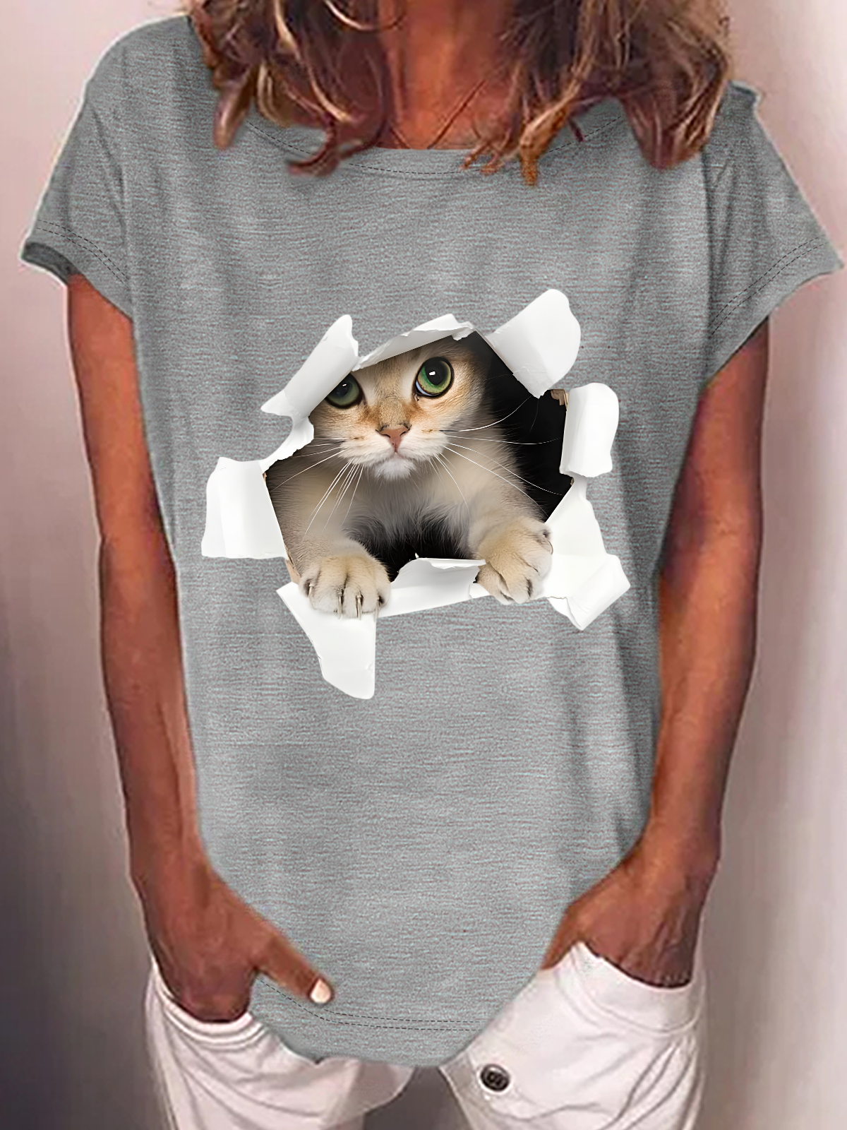 3d Cat Cotton-Blend T-Shirt