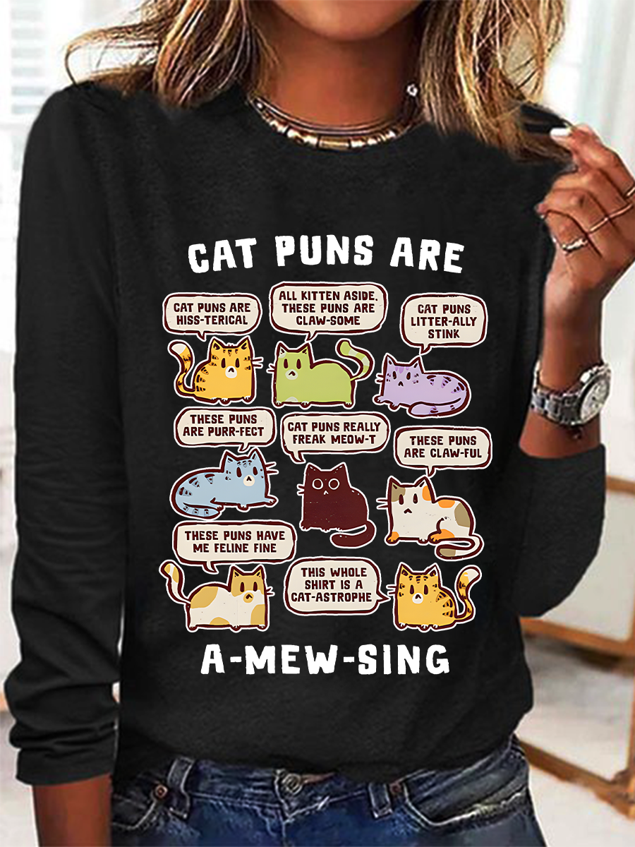 Cat Puns Are A-Mew-Sing Casual Long Sleeve Shirt