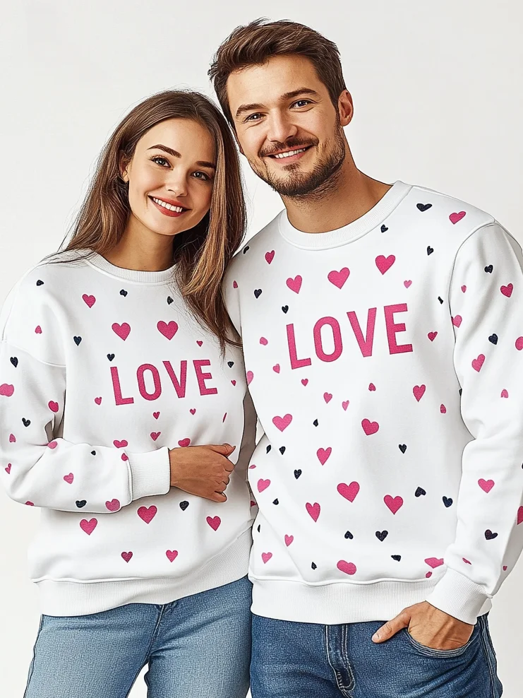 Unisex Casual Loose Valentine's Day Crew Neck Sweatshirt