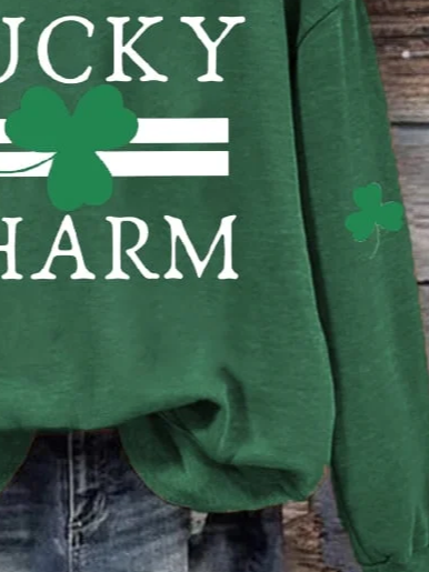 Lucky Charm St. Patrick's Day Casual Crew Neck Loose Hooded Sweatshirt