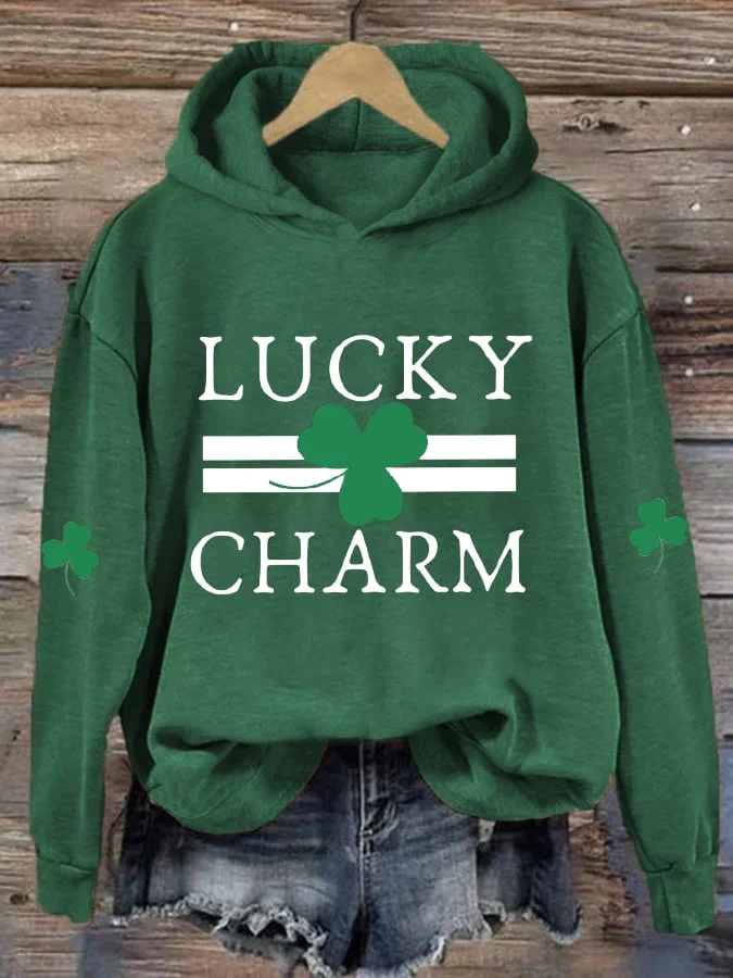 Lucky Charm St. Patrick's Day Casual Crew Neck Loose Hooded Sweatshirt