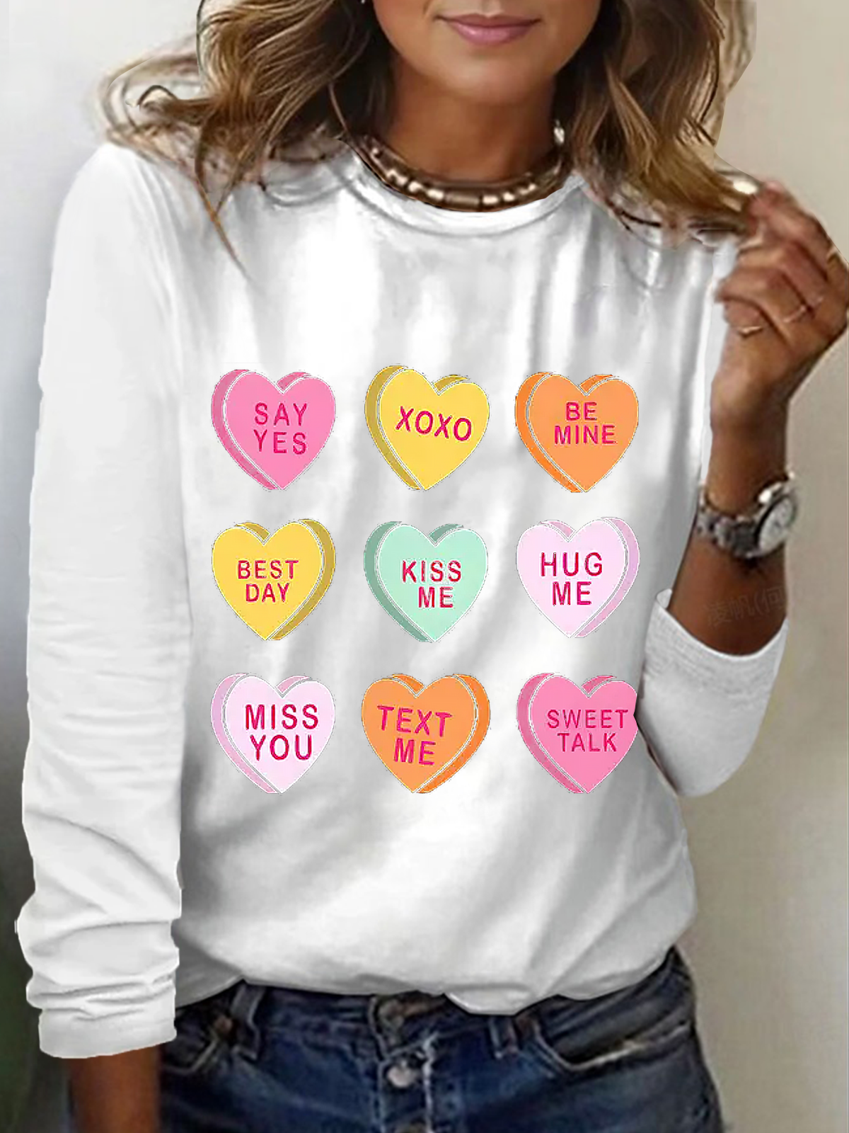 Women's Love Valentine's Day Round Neck Casual Long Sleeve T-Shirt